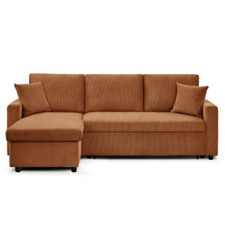 Canapé D'angle Convertible Rico Velours Côtelé Terracotta