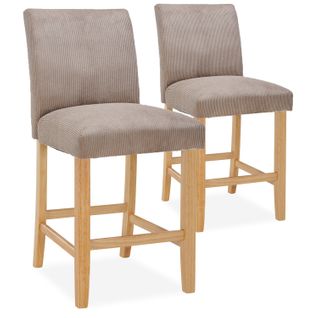 Lot De 2 Chaises De Bar En Bois Rosie Velours Côtelé Taupe - H65cm