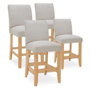 Lot de 4 chaises de bar en bois Rosie velours côtelé Beige - H65cm