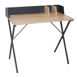 Bureau Plateau Effet Bois Et Piètement Gris Foncé - Badie