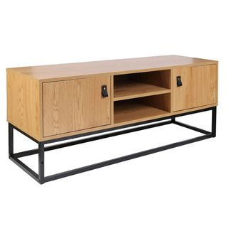 Meuble TV 2 Portes Aspect Bois Et Pieds Métal - Abril