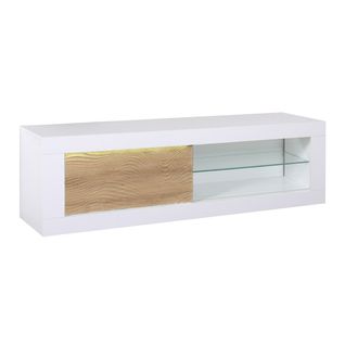 Meuble TV Effet Chêne à Relief Porte Coulissante Et LEDs - Dayton Oak