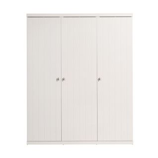 Armoire 3 Portes Effet Lambris Blanc Laqué - Cleo