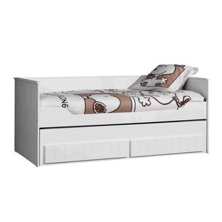 Lit Gigogne 90x200cm 2 Tiroirs Effet Lambris Blanc - Cleo