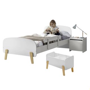 Lit 90x200cm Avec Barrière + Chevet + Coffre - Bodhi White