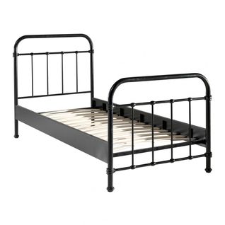 Lit à Barreaux 90x200cm En Métal Noir - Artemis