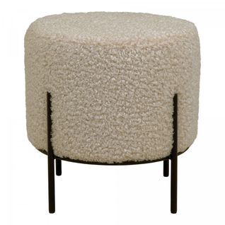Repose-pieds Rond Imitation Laine Beige Et Pieds Acier - Fintry