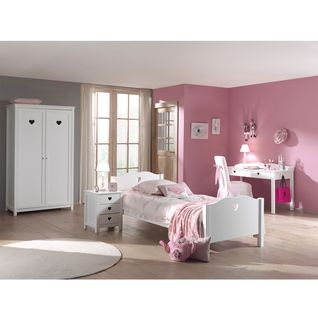 Lit 90x200cm + Chevet + Armoire 2 Portes + Bureau - Milady