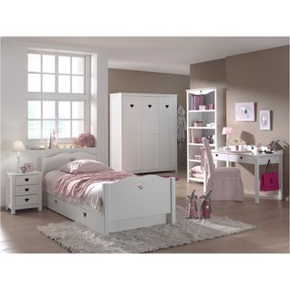 Chambre 90x200cm + Chevet + Armoire 3p + Pack Bureau - Milady