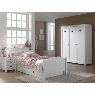 Chambre 90x200cm + Chevet + Armoire 3 Portes - Milady