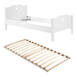 Lit 90x200cm Blanc Motifs Coeurs Avec Sommier - Milady