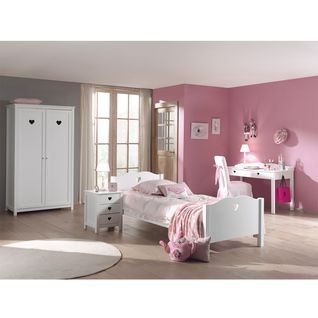 Lit 90x200cm Avec Sommier + Chevet + Armoire 2p + Bureau - Milady