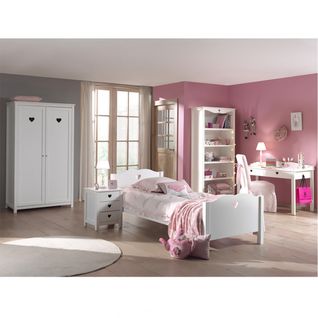 Lit 90x200cm Avec Sommier + Chevet + Armoire 2p + Pack Bureau - Milady
