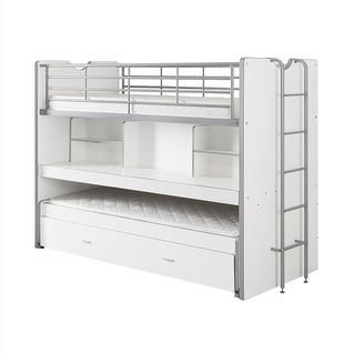 Lits Superposés Gigognes 90x200cm Blanc + Bureau Coulissant - Baymax