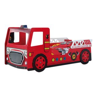 Lit Camion De Pompier 90x200cm Rouge Avec LEDs - Fireman