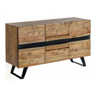 Buffet 2 Portes 3 Tiroirs En Acacia Massif Et Métal Noir - Volska