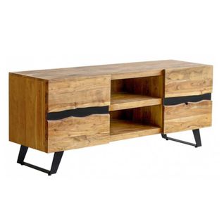 Meuble TV 2 Portes 2 Niches En Acacia Massif Et Métal Noir - Volska