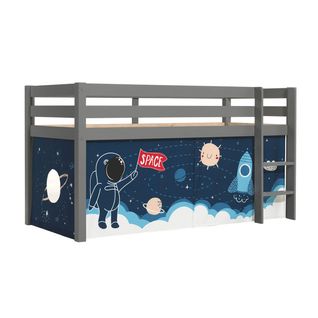 Lit Mi-haut En Pin Laqué Gris 90x200cm Housse Espace - Sleepy