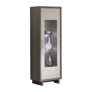 Vitrine 1 Porte Réversible Gris Metallisé Et Gris Mat Avec LEDs - Auxane