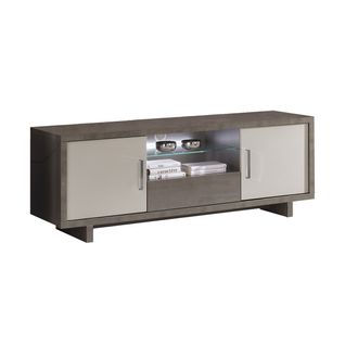 Meuble TV 2 Portes Gris Acier Metallisé Et Gris Mat Avec LEDs - Auxane