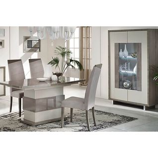 Pack Séjour Table Allongeable + Vitrine 2 Portes LED Gris Metallisé Et Mat - Auxane