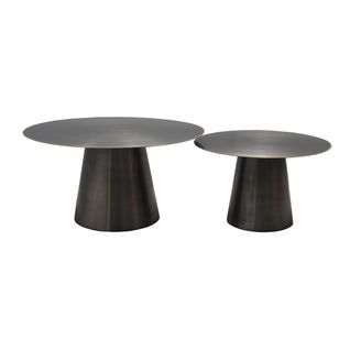 Lot De 2 Tables Acier Finition Nickel Antique Bordure Dorée - Nicko