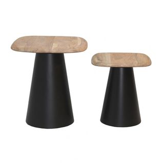 Lot De 2 Tables Plateau En Acacia Pied En Acier Laqué Noir - Ethan