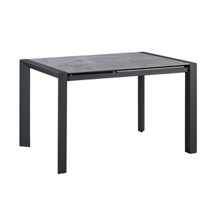 Table Repas Allongeable Plateau Céramique Marbré Gris Pieds Métal Gris - Melia