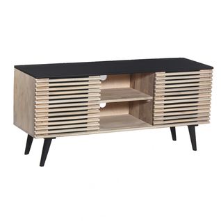 Meuble TV En Manguier Massif Et Noir Façades Ajourées Coulissantes - Venitien