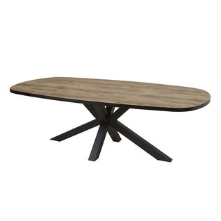 Table Ovale 230cm Aspect Bois Piètement Etoile Métal Noir - Tropix
