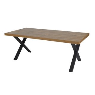Table Rectangulaire 200cm Aspect Bois Piètement X Métal Noir - Denver
