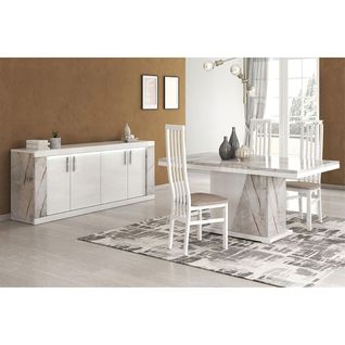 Ensemble Séjour Table Repas + Buffet 4 Portes Eclairage LED Intégré - Eros