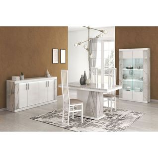 Séjour Complet Table Repas + Buffet + Vitrine 2 Portes Eclairage LED Intégré - Eros