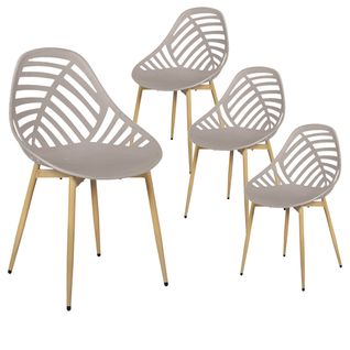 Lot De 4 Chaises De Jardin Coque Plastique Ajourée Taupe Pieds Métal - Saori