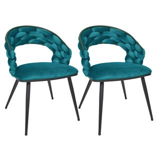 Lot De 2 Chaises En Velours Bleu Canard Pieds Métal Noir - Oscar