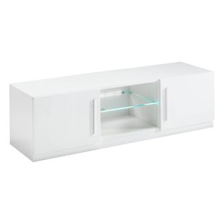 Meuble TV 2 Portes Moderne Laqué Blanc Avec LEDs - Clark