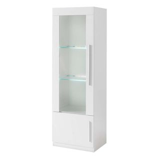 Vitrine Gauche Laquée Blanc Poignées Métal Avec LEDs - Clark