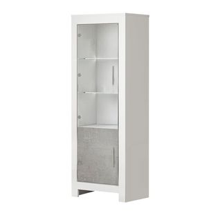Vitrine Gauche Laquée Blanc Brillant Et Gris Marbré Avec LEDs - Denae