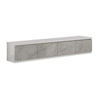 Meuble TV 4 Portes Laqué Blanc Et Gris Marbré - Deyton
