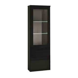 Vitrine Droite Laquée Noir Brillant Avec LEDs - Deyton