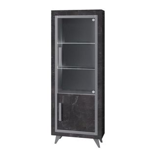 Vitrine Droite Effet Marbre Anthracite Finition Argent Avec LEDs - Gueda