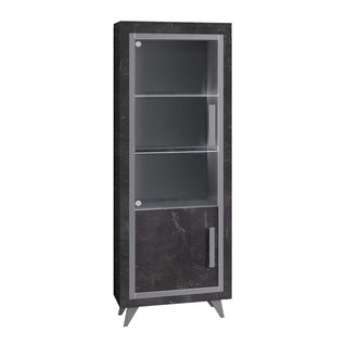 Vitrine Gauche Effet Marbre Anthracite Finition Argent Avec LEDs - Gueda