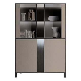 Vitrine 4 Portes Effet Chêne Foncé Et Champagne Avec LEDs - Manta