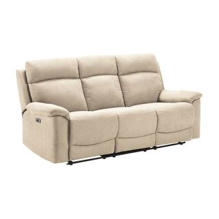 Canapé 3 Places Relax Electrique Tissu Ivoire - Huesca