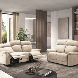 Ensemble Canapés Fixe 2p Et Relax Manuel 3p Tissu Ivoire - Huesca