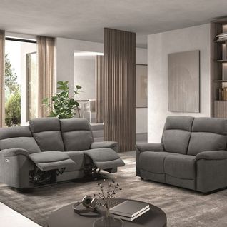 Ensemble Canapés Fixe 2p Et Relax Manuel 3p Tissu Gris - Huesca