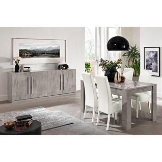 Ensemble Séjour Effet Marbre Table 160cm + Buffet 4 Portes - Clark