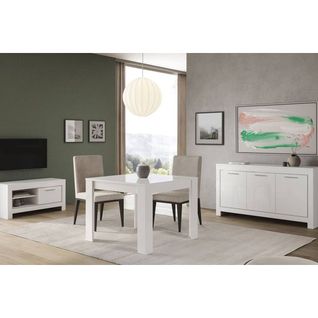 Ensemble Salon Séjour Laqué Blanc Brillant Meuble TV + Buffet 3 Portes + Table 100cm - Denae