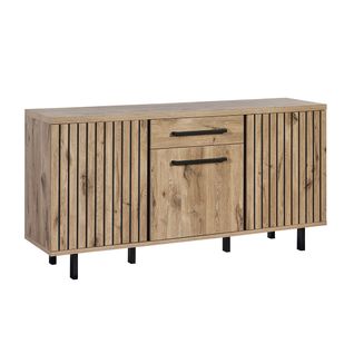 Buffet 3 Portes 1 Tiroir Aspect Bois Finition Canyon Oak Effet Tasseaux - Romy