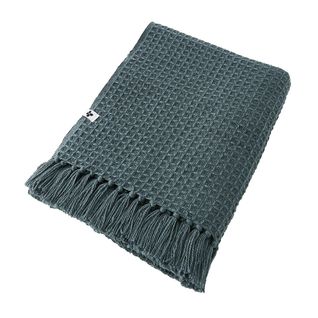 Couvre-lit à Franges 100% Recyclé Tissage Nid D'abeilles 240x260cm Ardoise - Karl